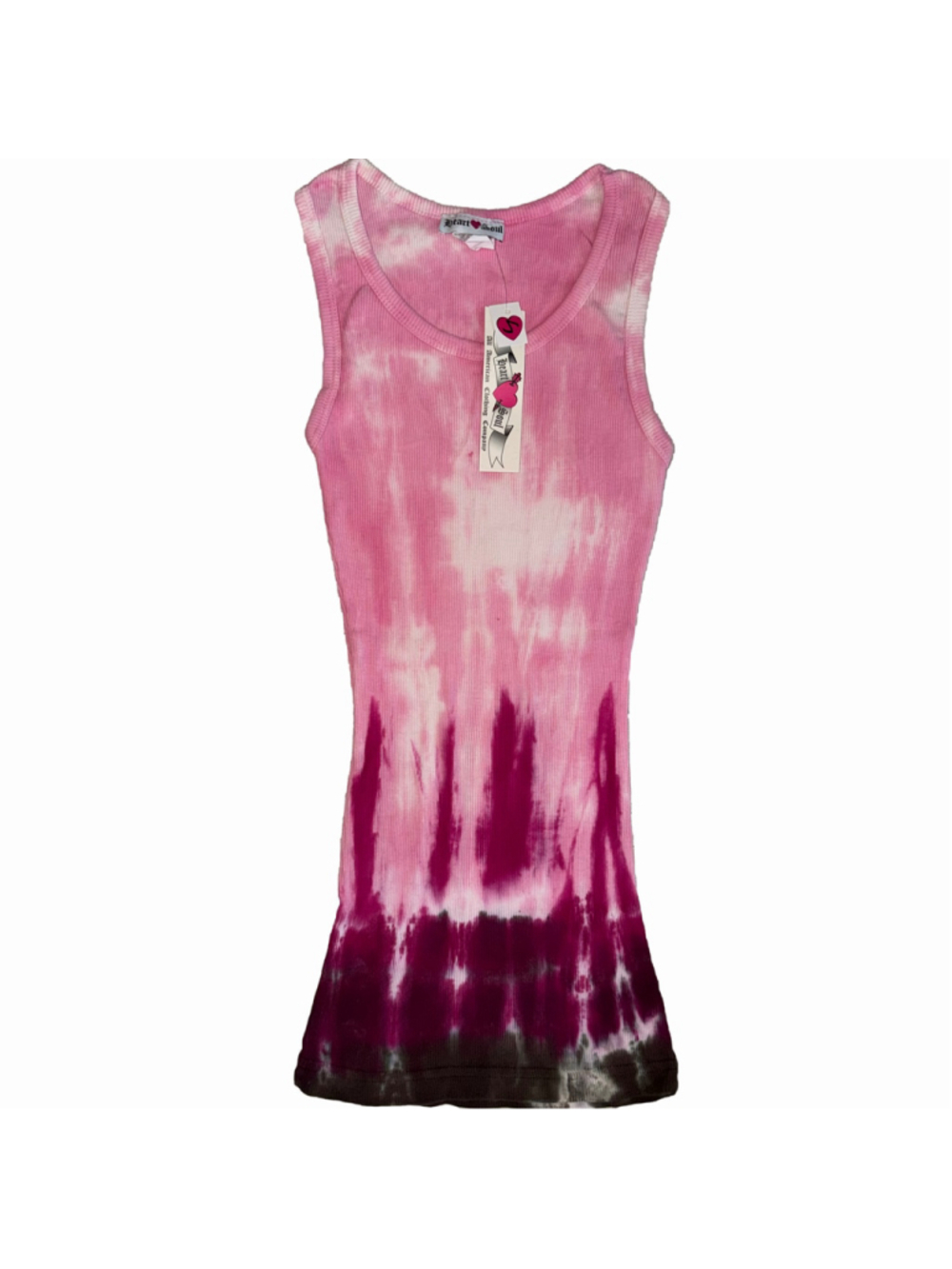 NOS Vintage Y2K Women's Small Heart Soul Pink Dk Gray Tie Dye Tank Top